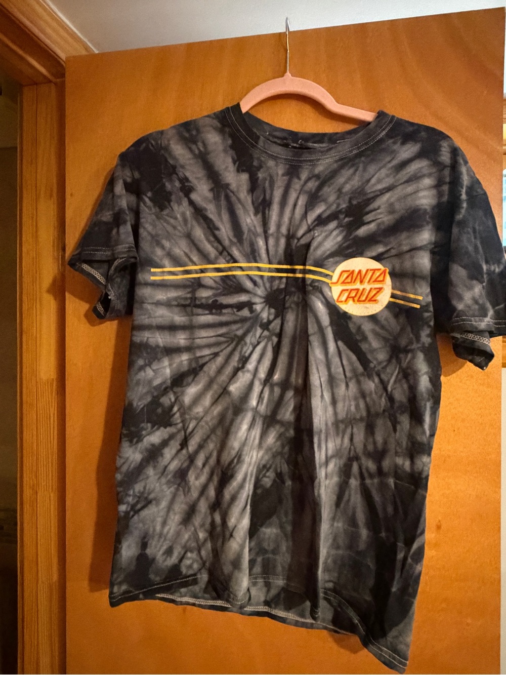 Santa Cruz Skateboards Black Tie-Dye Tee with Yellow Logo